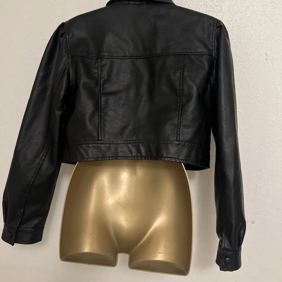 New Look Womens Leather Puff Sleeve Cropped Jacket Blazer Outwear Tops - Picture 6 of 7